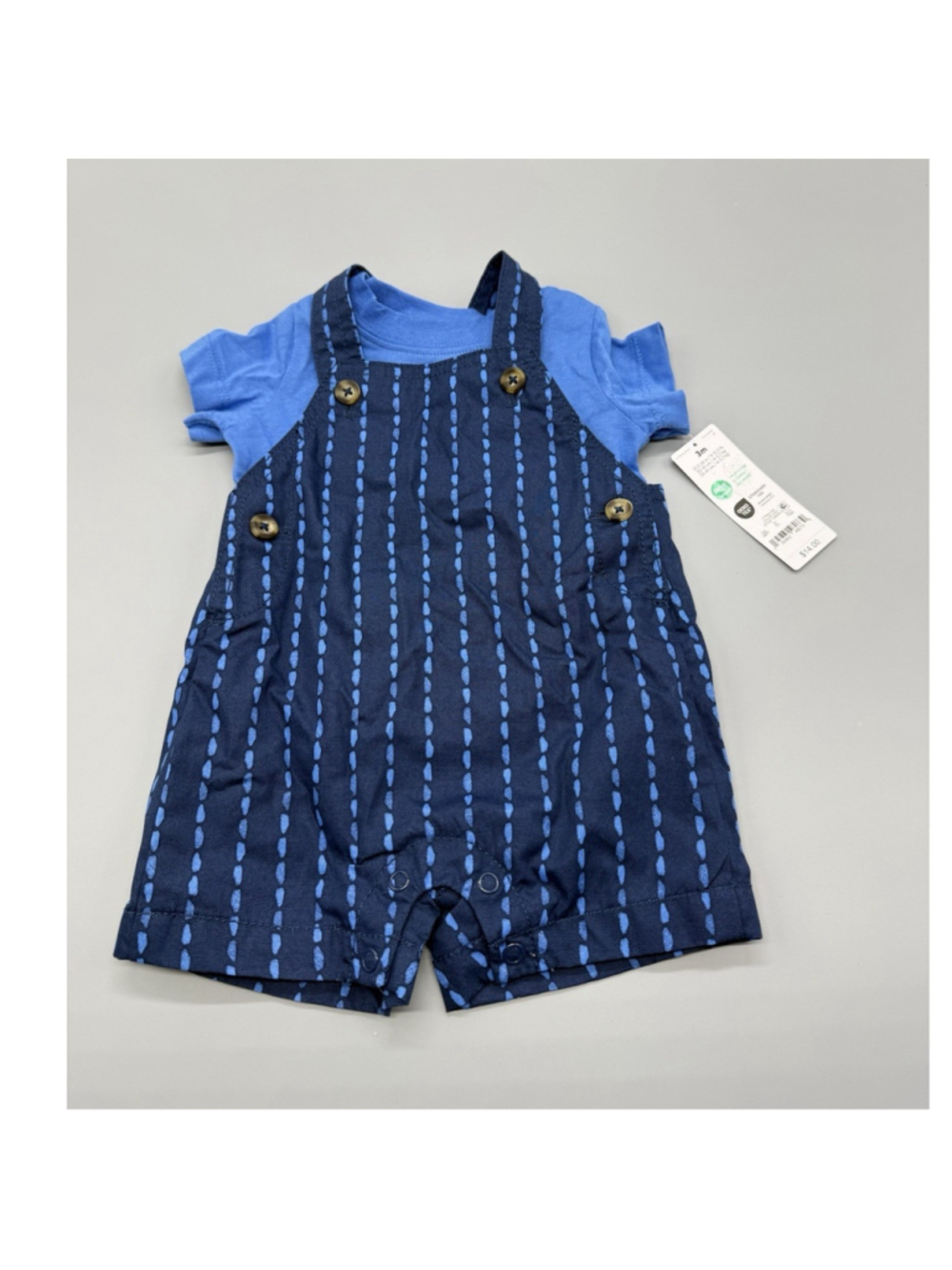 Carter's 3M Blue Striped Short Sleeve T-Shirt & Navy Overall Set Cotton 2pc